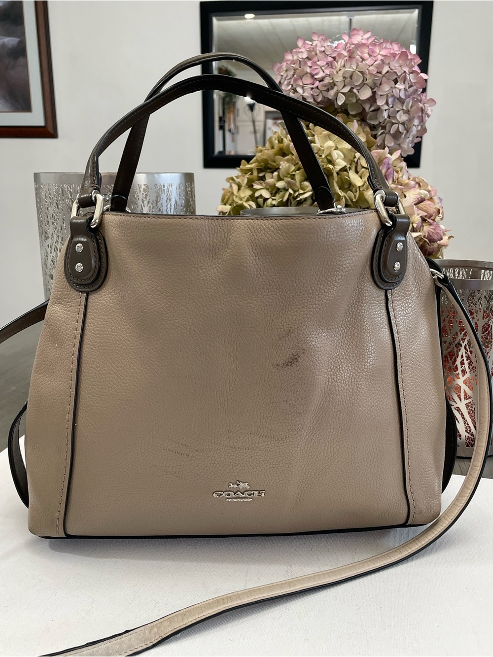 Coach Taupe Shoulder Bag with Dark Brown Trim